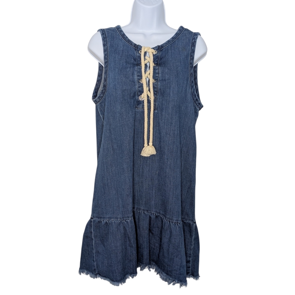 Aerie Denim Mini Dress with Lace-Up Detail